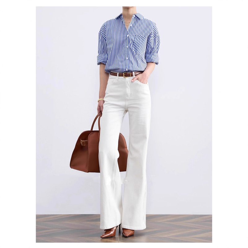 Li Girl's Flared Jeans for Women, Fleece-Lined, High-Waisted, White, 2026 Autumn/Winter New Style, Draped, Slimming, Bootcut Pants