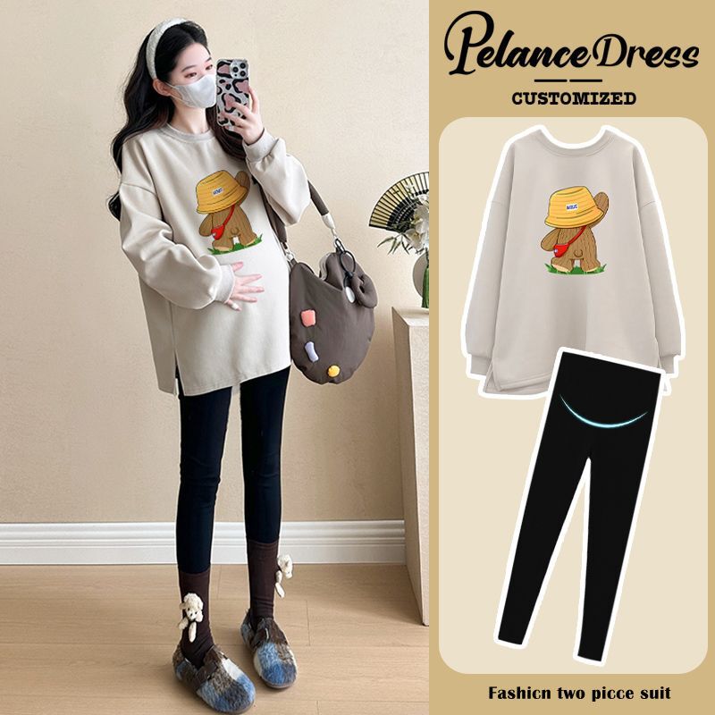 Maternity Wear Autum Tops 2024 New Fashionable Fashionable Belly-Covering Large Size Sweatshirt Suit Autum and Winter Small People Maternity Wear Autum Tops 2024 New Fashionable Fashionable Belly-Covering Large Size Sweatshirt Suit Autum and Winter Small People