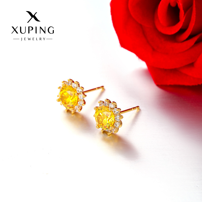 旭平 新款彩宝系列铜合金镀24k金色花朵耳钉轻奢气质高级感耳饰女