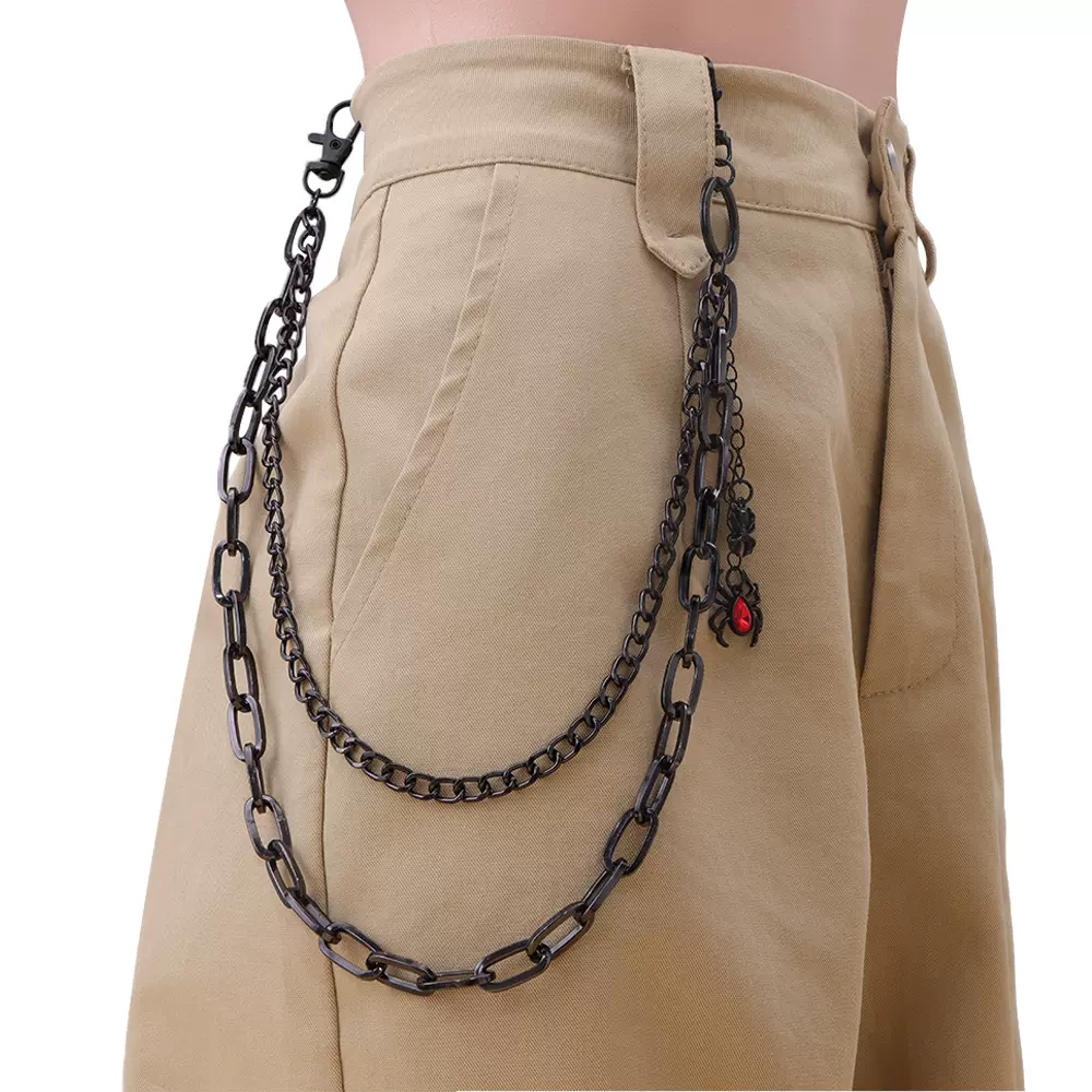 欧美时尚潮流血蜘蛛吊坠双层暗黑系裤链男女同款百搭街头风配饰