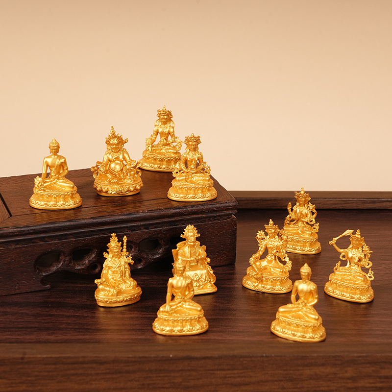Golden Mini Portable Buddha Statue 3cm Ornament Sakyamuni Yellow God of Wealth Manjushri Four-Armed Guanyin Exquisite