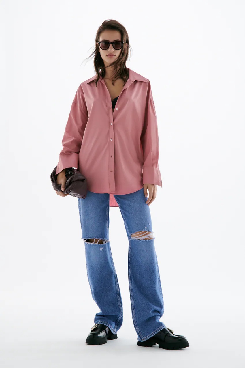 Original PB&ZA2298058 Multi-color Basic Top Loose Long-sleeve Poplin Shirt 4387023_ecoleips.com