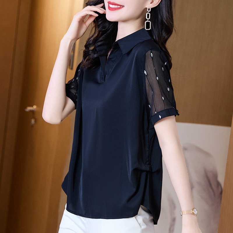 Summer 2025 Chiffon Shirt Large Size Loose Belly-Covering Lapel Top Young Mother's Shirt