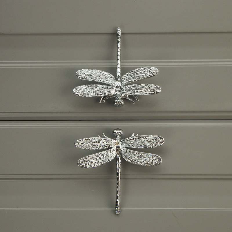 Luz de lujo plateado latón libélula manejar sin perforar luz gabinete de lujo armario cajón gabinete de vino manija de la puerta de un solo agujero