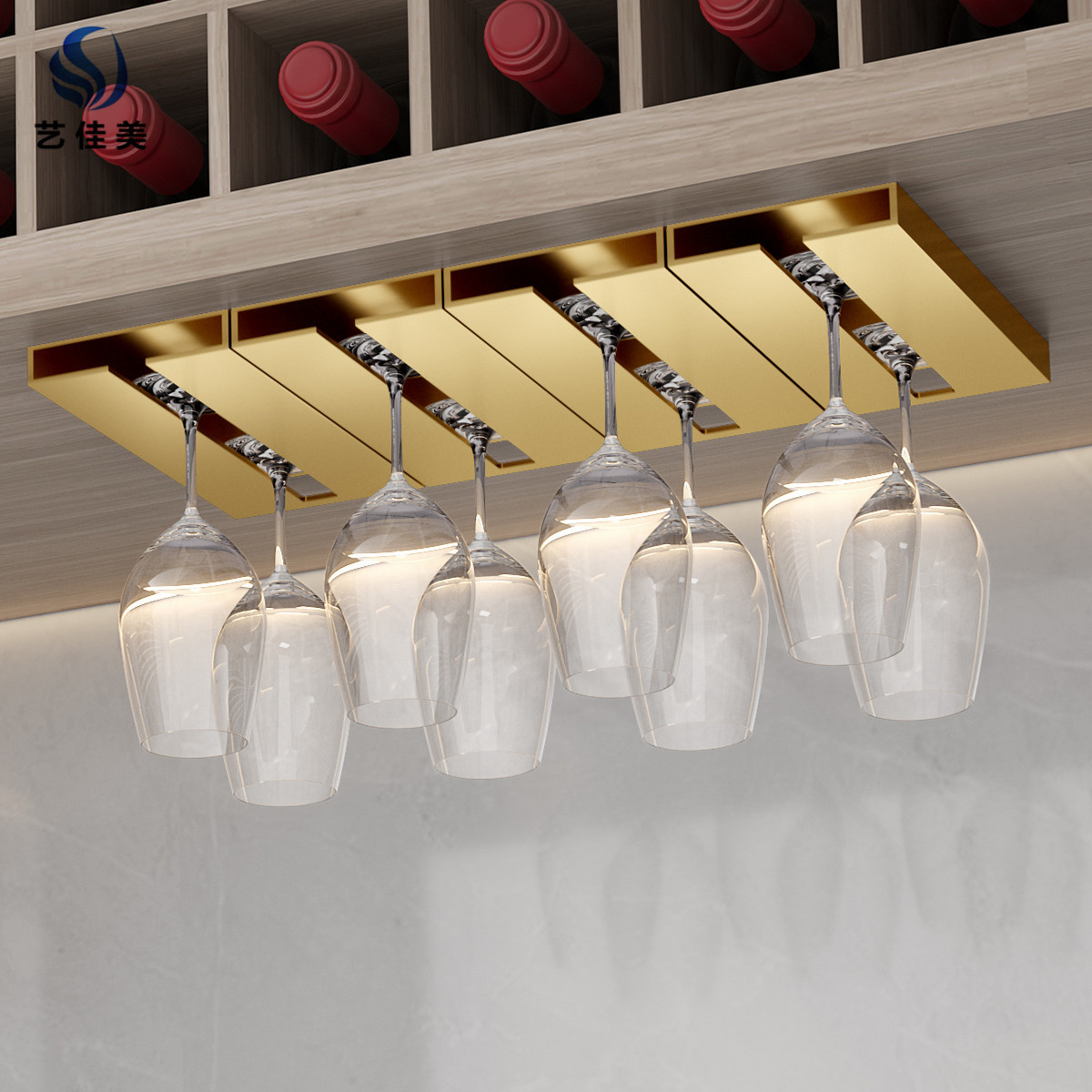 Creative goblet holder space aluminum hanging upside down wine glass holder without punching home golden red wine glass holder