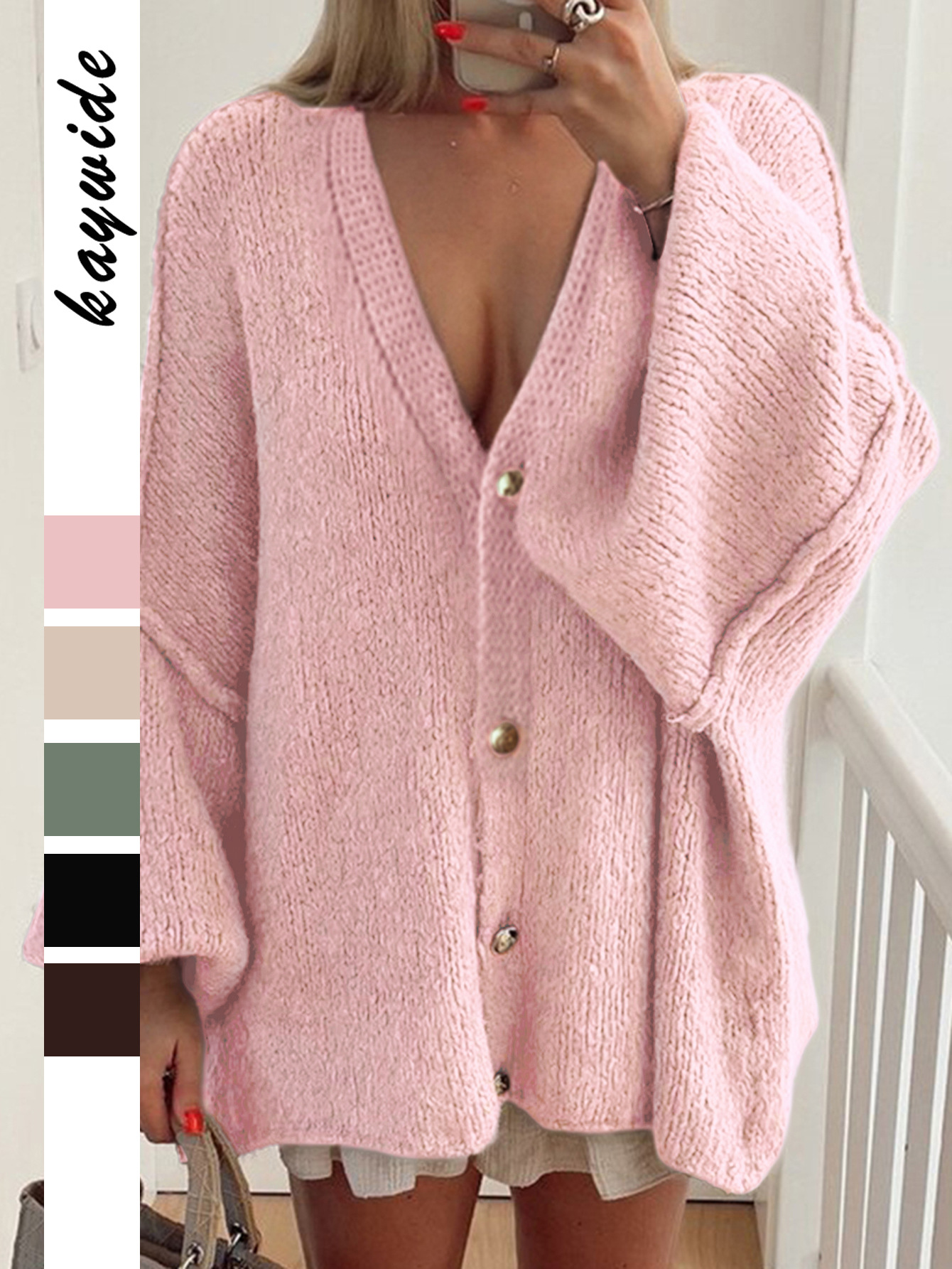 Kaikuo transfronterizo Europa y América Casual simple camisa de lana de manga ancha suéter de mujer 2025 otoño y invierno Amazon estación independiente