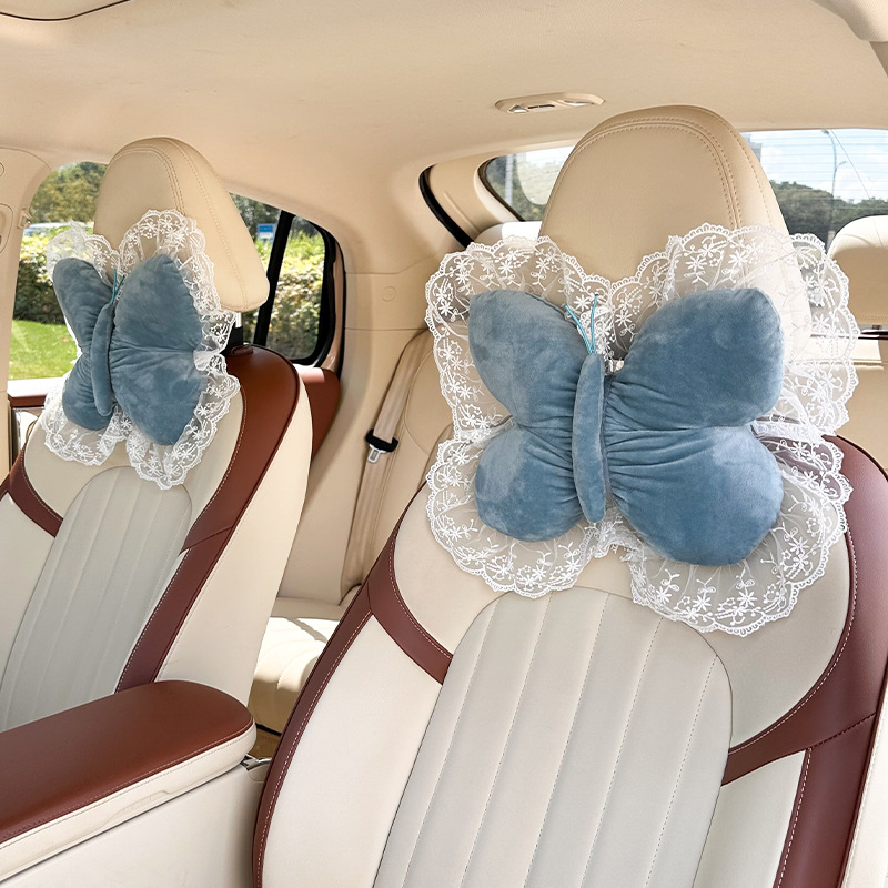 2026 New Car Accessories Plush Butterfly Headrest and Lumbar Support Pink Headrest and Lumbar Support