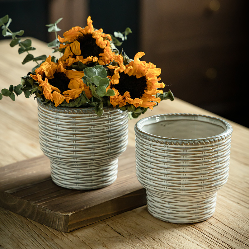 Cerámica retro floral verde floral decoración artística floral maceta de carne recipiente de decoración del hogar al por mayor