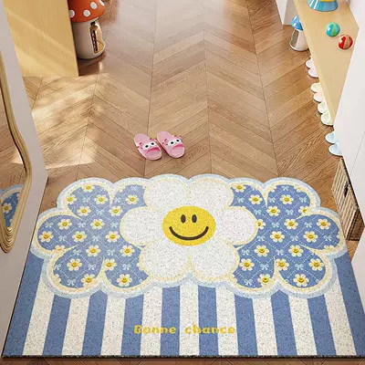 Avtomobil döşəmə paspasları — Easy-Care, Non-Slip Floor Mats, Dropshipping - dark-blue-striped-three-flowers-4060cm-free-cutting