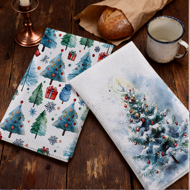 Christmas Creative Waffle Kitchen Towel Strong Absorbent Cleaning Rag Household Scouring Pad Dish Towel Holiday Decoration