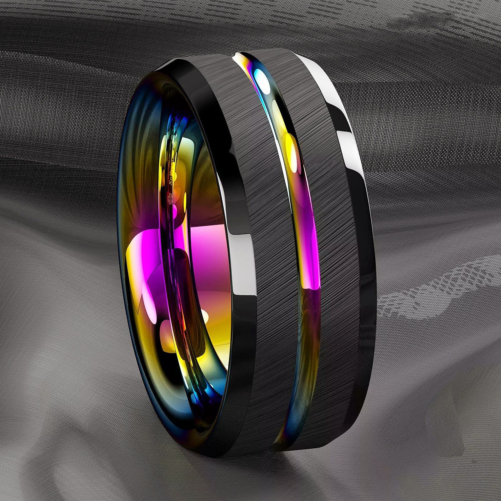European and American Hot-Selling 8mm Men's Colorful Stainless Steel Ring Cross-Border Popular Groove Two-Color Simple Ring Wholesale