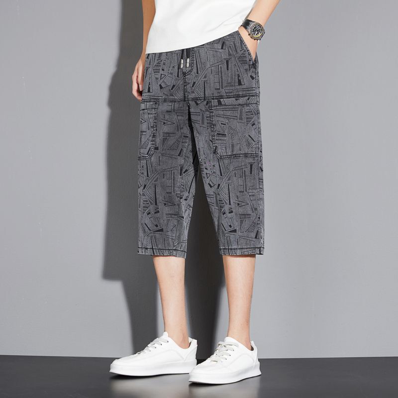 Summer six-pocket jacquard casual pants for men, ice silk cropped pants, breathable casual shorts, trendy and unique straight-leg mid-length pants Summer six-pocket jacquard casual pants for men, ice silk cropped pants, breathable casual shorts, trendy and unique straight-leg mid-length pants