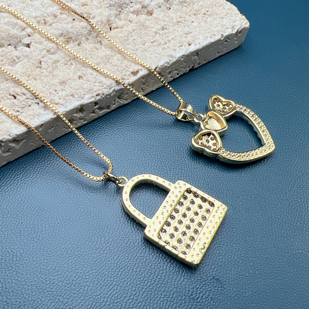 Artificial Pearls, Zircon Inlay Material Simple Style Geometric Heart Shape Lock Copper Artificial Pearls Zircon Pendant Necklace In Bulk