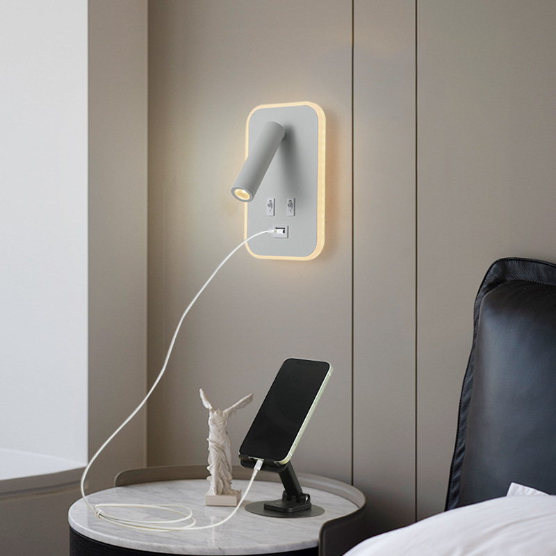 Luz de pared transfronteriza LED lámpara de pared minimalista con interruptor dormitorio cabezal de cama luz de lectura USBAC lámpara de pared recargable