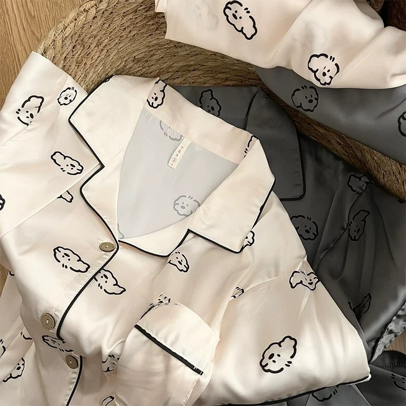 Japanese-Style Ins Puppy Pajamas Couple Summer Short-Sleeve Shorts Cartoon Cute Plus-Size Ice Silk Men's and Women's Loungewear