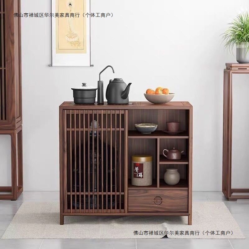 New Chinese Style Sideboard Solid Wood Tea Cabinet Old Elm Living Room Water Boiling Cabinet Integrated Table Side Cabinet Multi-Functional Storage Cabinet