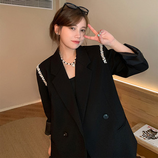 Xz131-Little Blazer Women's Plus Size Women's Korean Style Fat mm 100kg Beaded Chain Loose Suit