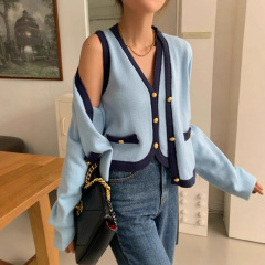 外贸chic 好质量2025秋季针织开衫+针织背心 两件套女