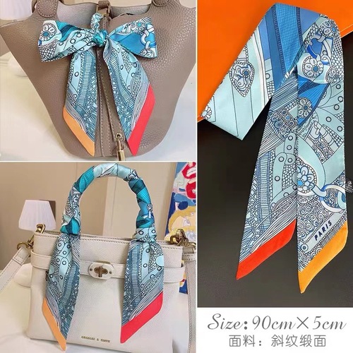 French retro light luxury saddle print ribbon print silk scarf bag strap wrapped handle silk tie decoration