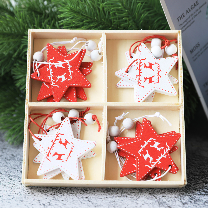 Navidad de madera pequeño colgante muñeco de nieve Troya árbol de Navidad de cuatro rejillas en caja decoraciones de árboles de Navidad transfronteriza al por mayor