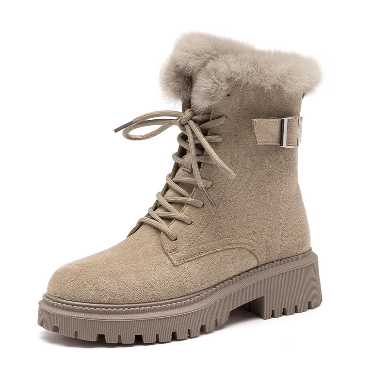 Botas de nieve para mujer Augu Shiden 2025, nuevas botas cortas de invierno con forro polar, zapatos de algodón grueso, estilo motero, botas cortas tipo Martin