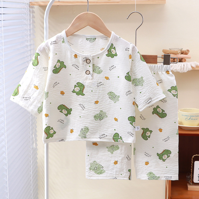 2024 New Children's Cloud Cotton Seven-Sleeve Home Suit for Both Boys and Girls, Soft and Comfortable, Thin Pajamas Set of Two, Trendy