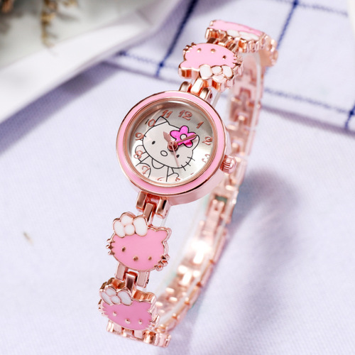 New KT Cat Watch Women's Fashionable and Cute Children's Bracelet Steel Band Watch Women's Student Electronic Quartz Watch