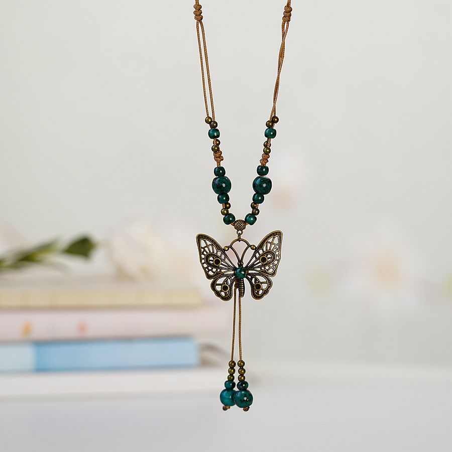 1 Piece Ethnic Style Butterfly Alloy Ceramic Beads Womenu0027S Necklace