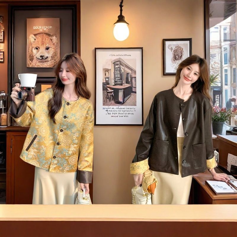 New Chinese Style Reversible Printed Pu Leather Jacket Early Autumn Coat for Women 2025 New Niche Versatile Trendy Top New Chinese Style Reversible Printed Pu Leather Jacket Early Autumn Coat for Women 2025 New Niche Versatile Trendy Top