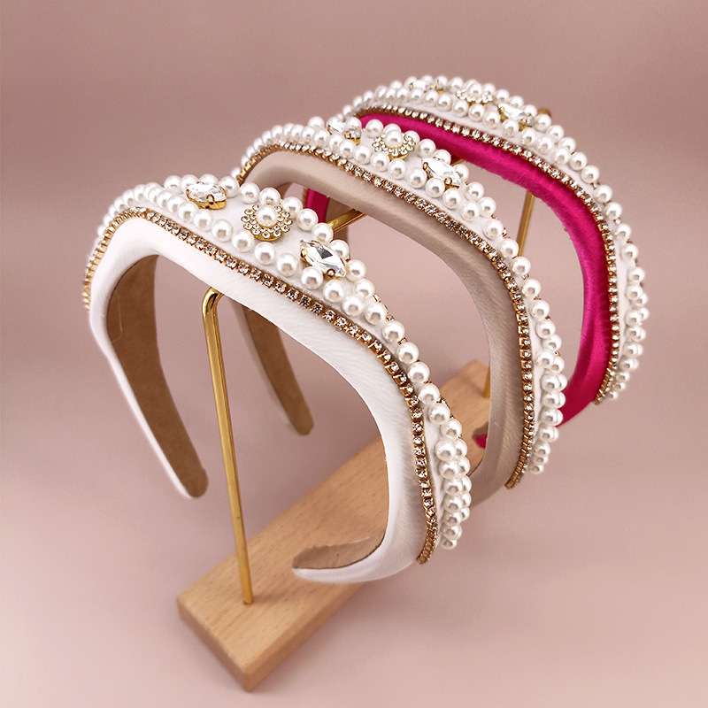 CB20170009-3.5cm三尖椭圆珍珠水钻塑料布艺发箍