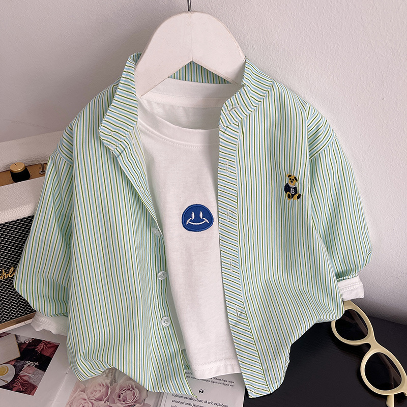 Camisa para niños primavera y otoño 2025 nuevo estilo a rayas para niños chaqueta de punto de manga larga Baita para niños con sal de otoño