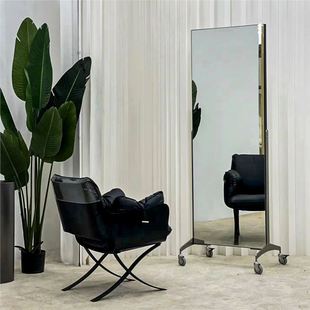 High-end barber shop stainless steel mirror table hair salon dedicated movable studio double-sided hair cutting mirror hairdressing shop mirror
