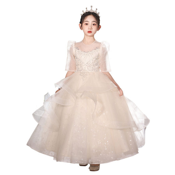 Children's Dress Princess Dress 2024 Spring Girl's Walk Show Flower Children's Puffy Veil Host Piano Performance Dress