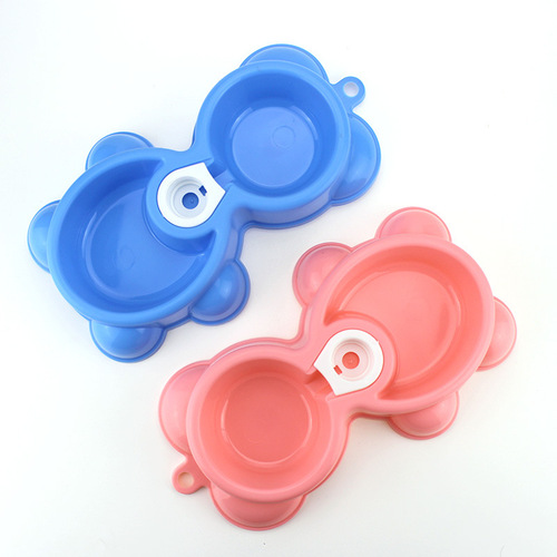 Wholesale bear pet bowl, plastic dog bowl, feeding and drinking fountain, pet double bowl, cat bowl