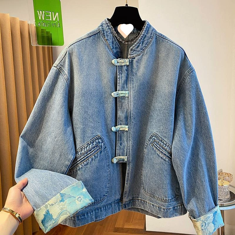 Продвинутая новая китайская легкая национальная ветреная джинсовая куртка весенне-осенний темперамент дикий, тонкий 300 фунтов толстый топ