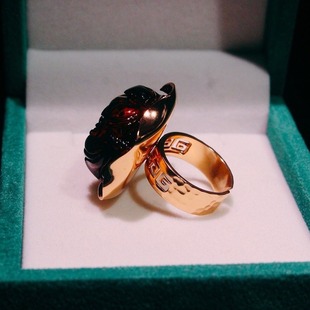 European natural purified water blood peony carving pure silver female ring handmade net weight about 14-15g