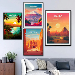 跨境城市地標建築風景裝飾油布畫客廳臥室家居北歐裝飾畫芯無框畫