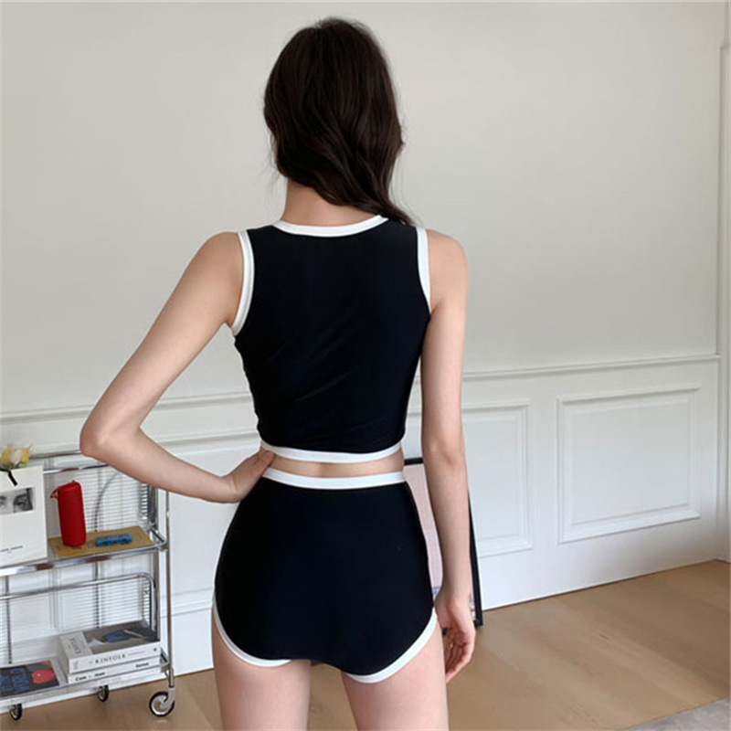South Korea 2023 new swimsuit women's two-piece conservative sports large and small chest high waist belly covering slimming hot spring swimming suit