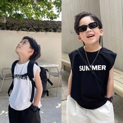 Children's pure cotton sleeveless vest, thin summer 2024 new model, suitable for middle and large children, versatile casual top, stylish and trendy