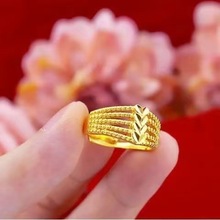 高仿镀金镀银戒指女款爱心五线转运可调节黄金色戒指送老婆礼物