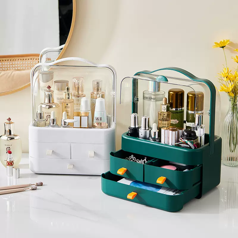 化妆品防尘收纳盒抽屉式手提透明家用桌面收纳盒护肤品口红置物架