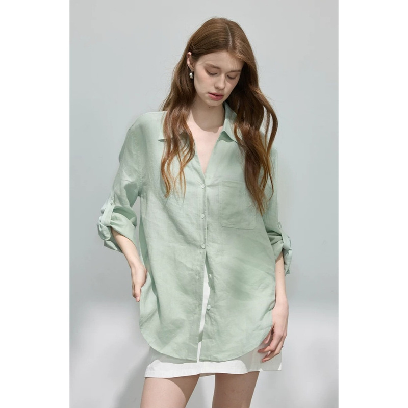 French-Style High-End Ramie Long-Sleeve Shirt for Women, New Summer Loose Fit with a Turn-Down Collar, Old Money Style, Sun-Protective Versatile Top