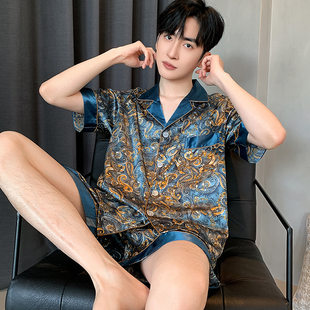 Pijama, autumn demi-season set, summer silk long-sleeve, thin cardigan, men's style, Collection Year 2026