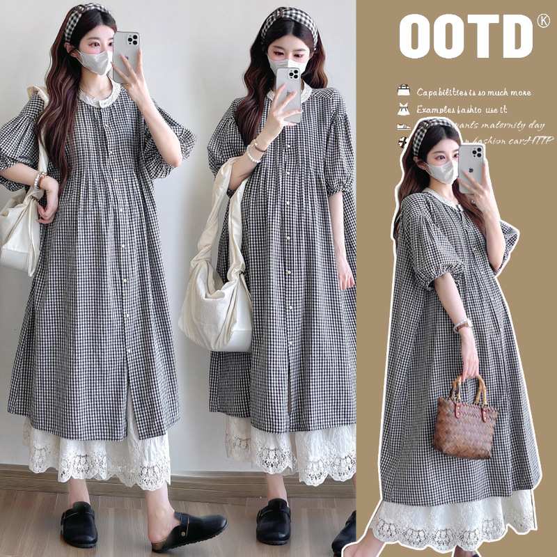 2025 Summer Solid Color Mori Style Layered Suit Lady Maternity Shirt Maternity Dress + Lace Horseshoe Pants Suit 2025 Summer Solid Color Mori Style Layered Suit Lady Maternity Shirt Maternity Dress + Lace Horseshoe Pants Suit