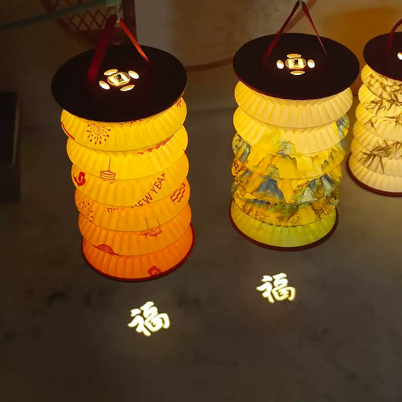 手提发光灯笼定制创意礼品中秋纸灯笼元宵投影花灯新年折叠小灯笼