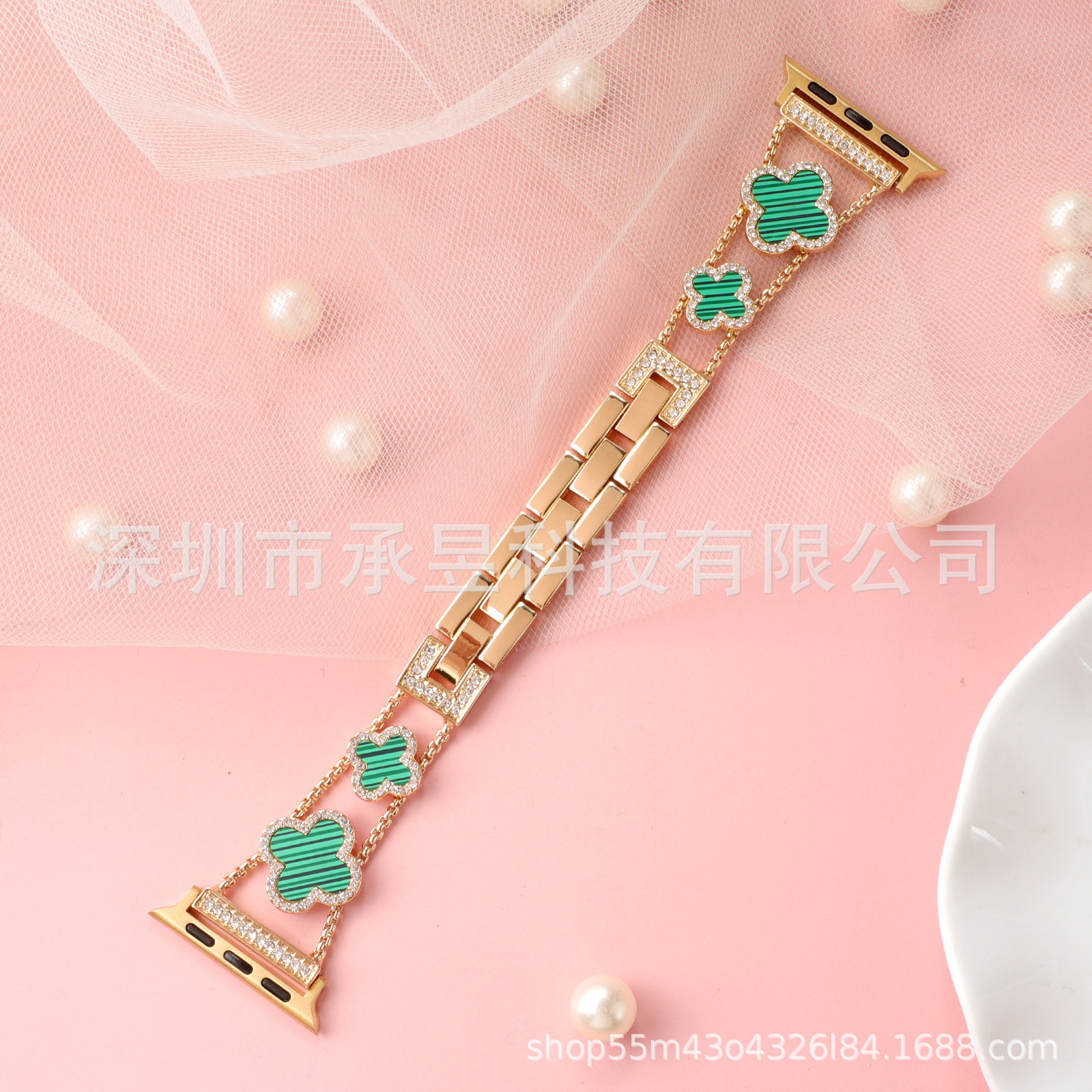 Adecuado para la manzana de cuatro Hojas de Trébol de metal correa de reloj de manzana watch7/SE/6/5/4/32 diamante incrustado cadena de reloj