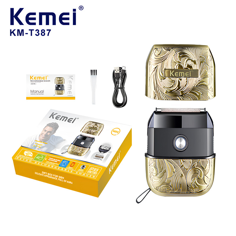 Afeitadora doméstica Kemei para hombres, afeitadora eléctrica portátil de movimiento recíproco, recortadora de barba pequeña, modelo transfronterizo KM-T387.