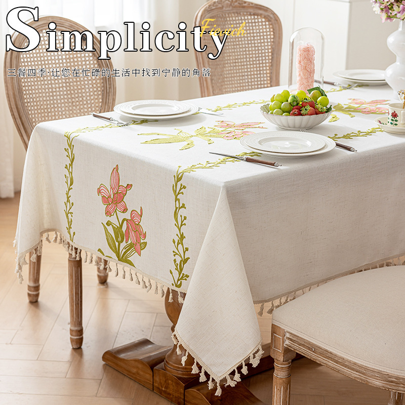 Nordic Style Waterproof Jacquard Tablecloth with Embroidery and Tassels, Suitable for Coffee Tables and Dining Tables, Removable and Washable, Dustproof, Versatile for Living Room and Home Use Nordic Style Waterproof Jacquard Tablecloth with Embroidery and Tassels, Suitable for Coffee Tables and Dining Tables, Removable and Washable, Dustproof, Versatile for Living Room and Home Use