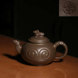 宜兴紫砂老茶壶早期一厂台湾回流原矿青灰泥张红华制三阳开泰壶
