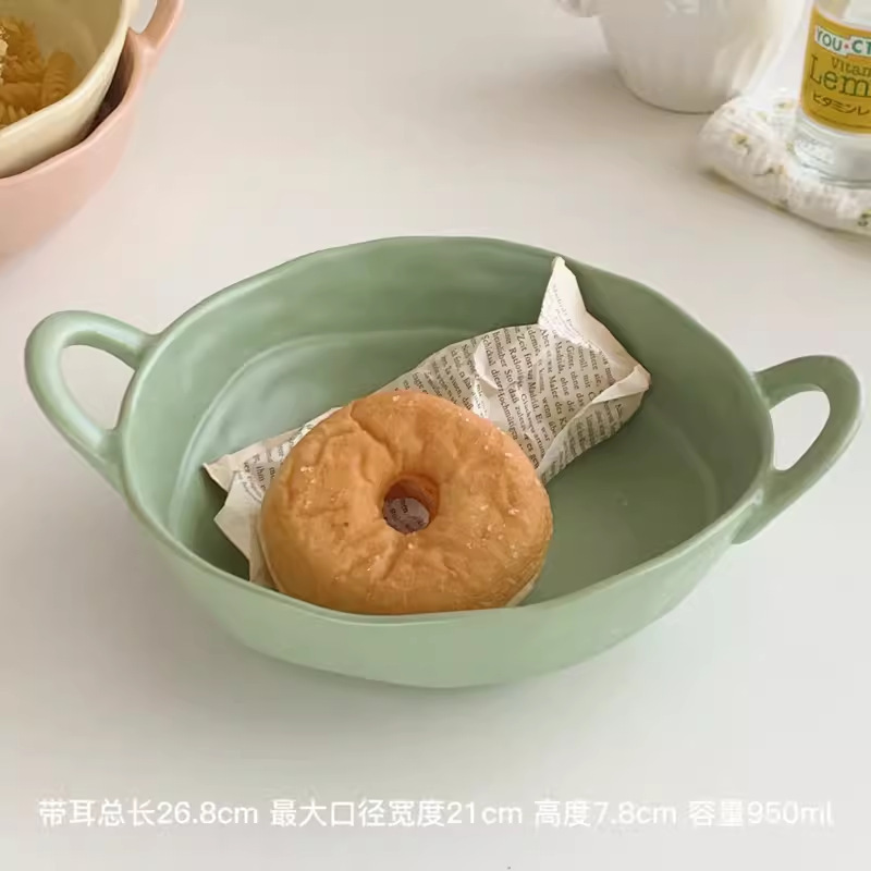 高級感のある両耳ボウル、家庭用ヨーグルトサラダフルーツボウル、陶器食器、皿、スープボウル、カタツムリヌードル、インスタントラーメンボウル|undefined